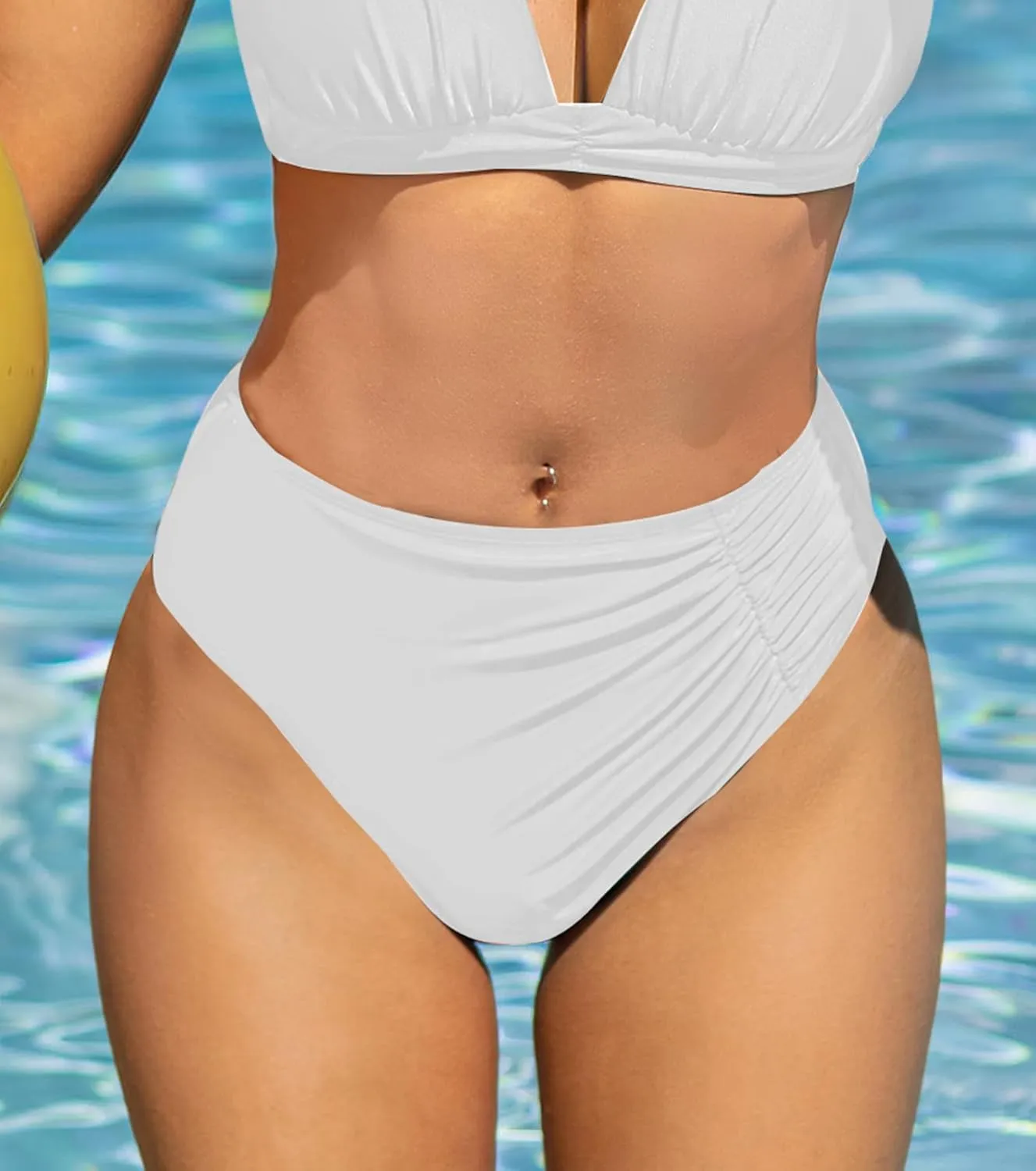YELAIVP Women's High Waisted Bikini Bottom Tummy Control Ruched Bathing Suit Bottom Full Coverage Swimsuit Bottoms