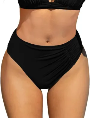 YELAIVP Women's High Waisted Bikini Bottom Tummy Control Ruched Bathing Suit Bottom Full Coverage Swimsuit Bottoms