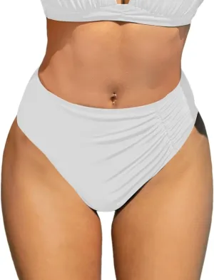 YELAIVP Women's High Waisted Bikini Bottom Tummy Control Ruched Bathing Suit Bottom Full Coverage Swimsuit Bottoms