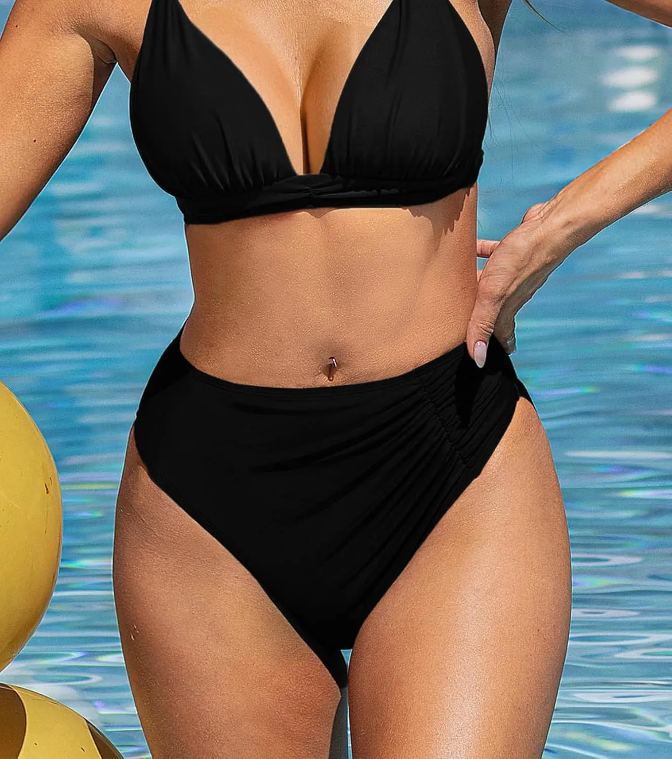 YELAIVP Women's High Waisted Bikini Bottom Tummy Control Ruched Bathing Suit Bottom Full Coverage Swimsuit Bottoms