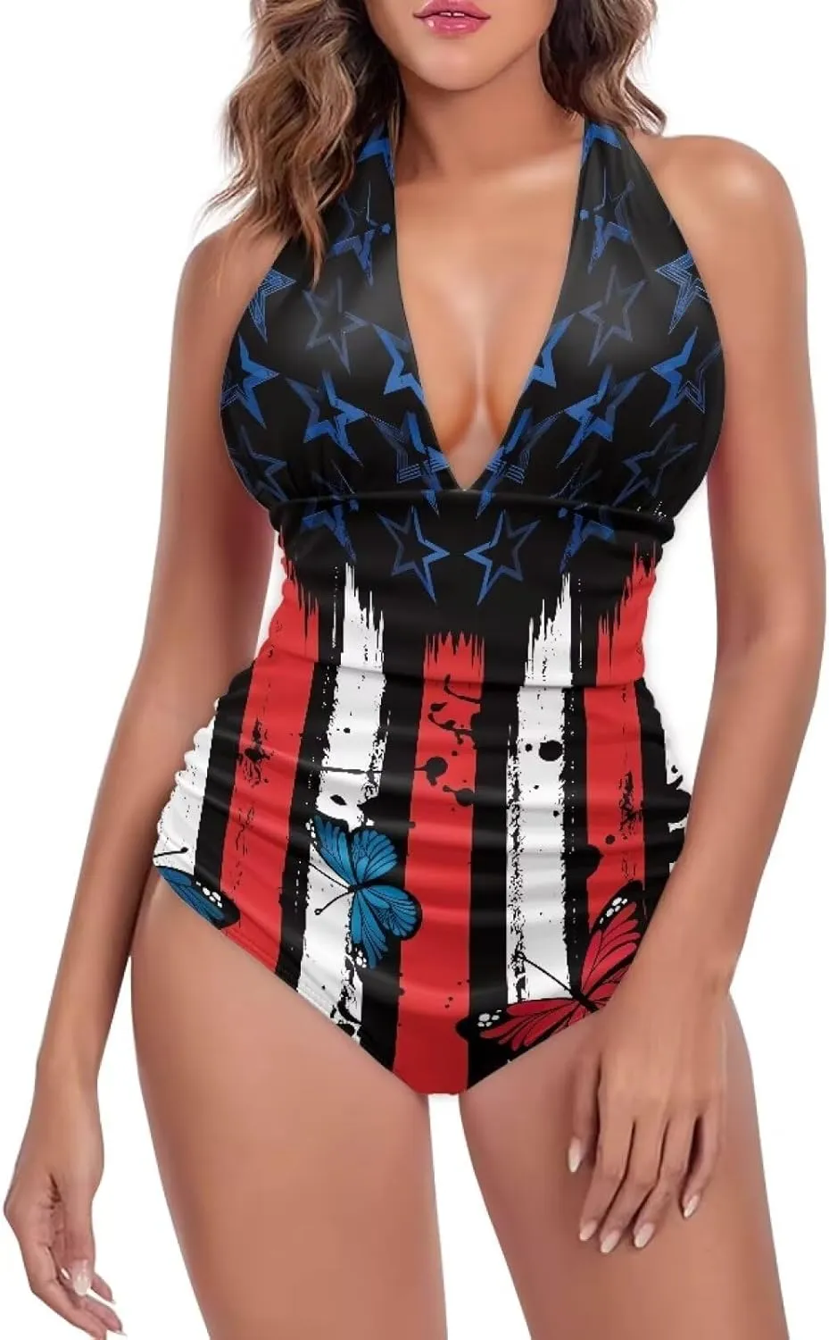YEXIATODO Women's One Piece Swimsuit V Neck Cross Back Swimwear