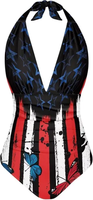 YEXIATODO Women's One Piece Swimsuit V Neck Cross Back Swimwear