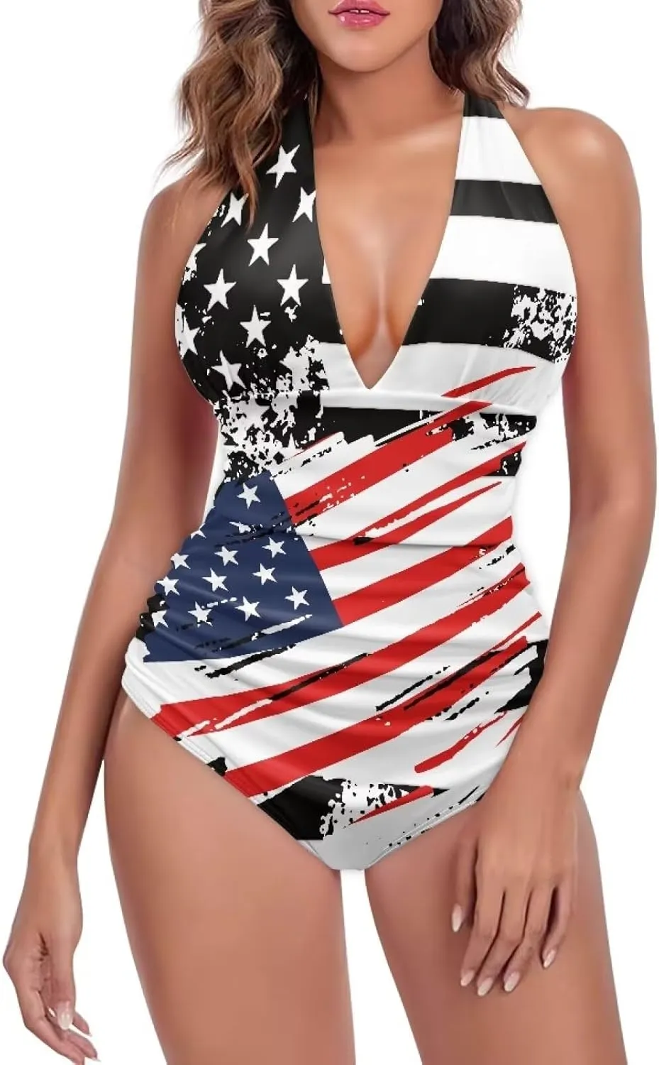 YEXIATODO Women's One Piece Swimsuit V Neck Cross Back Swimwear