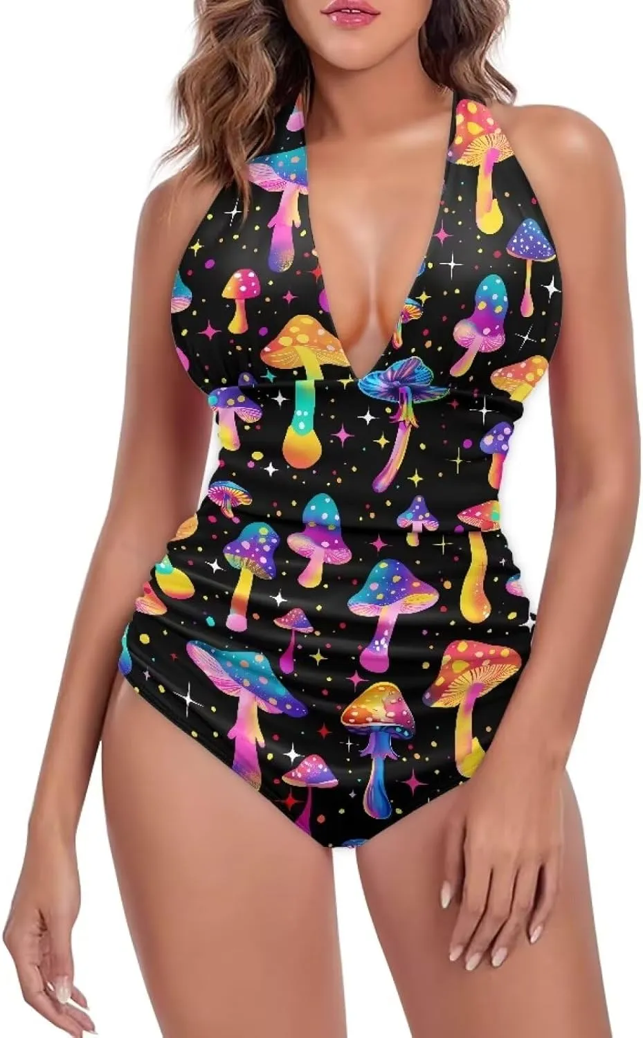 YEXIATODO Women's One Piece Swimsuit V Neck Cross Back Swimwear