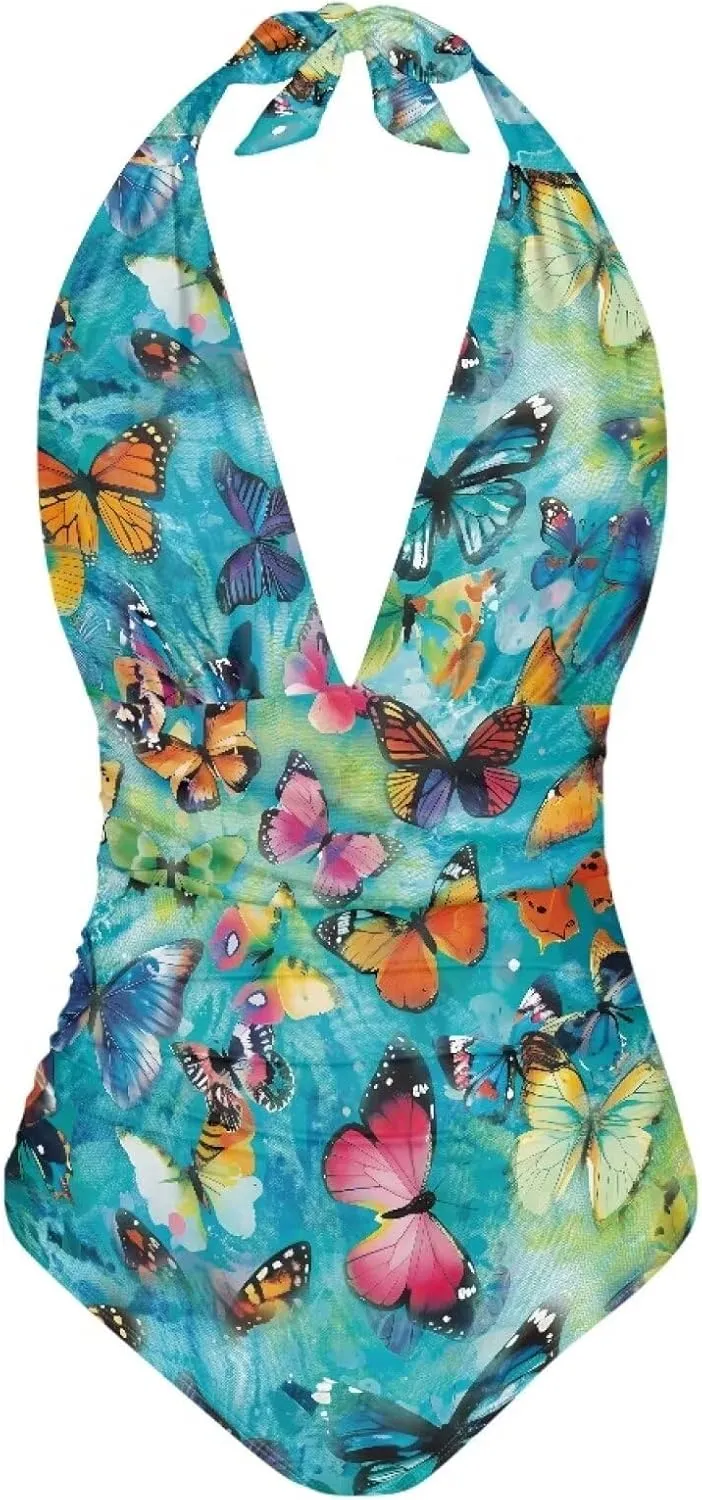 YEXIATODO Women's One Piece Swimsuit V Neck Cross Back Swimwear