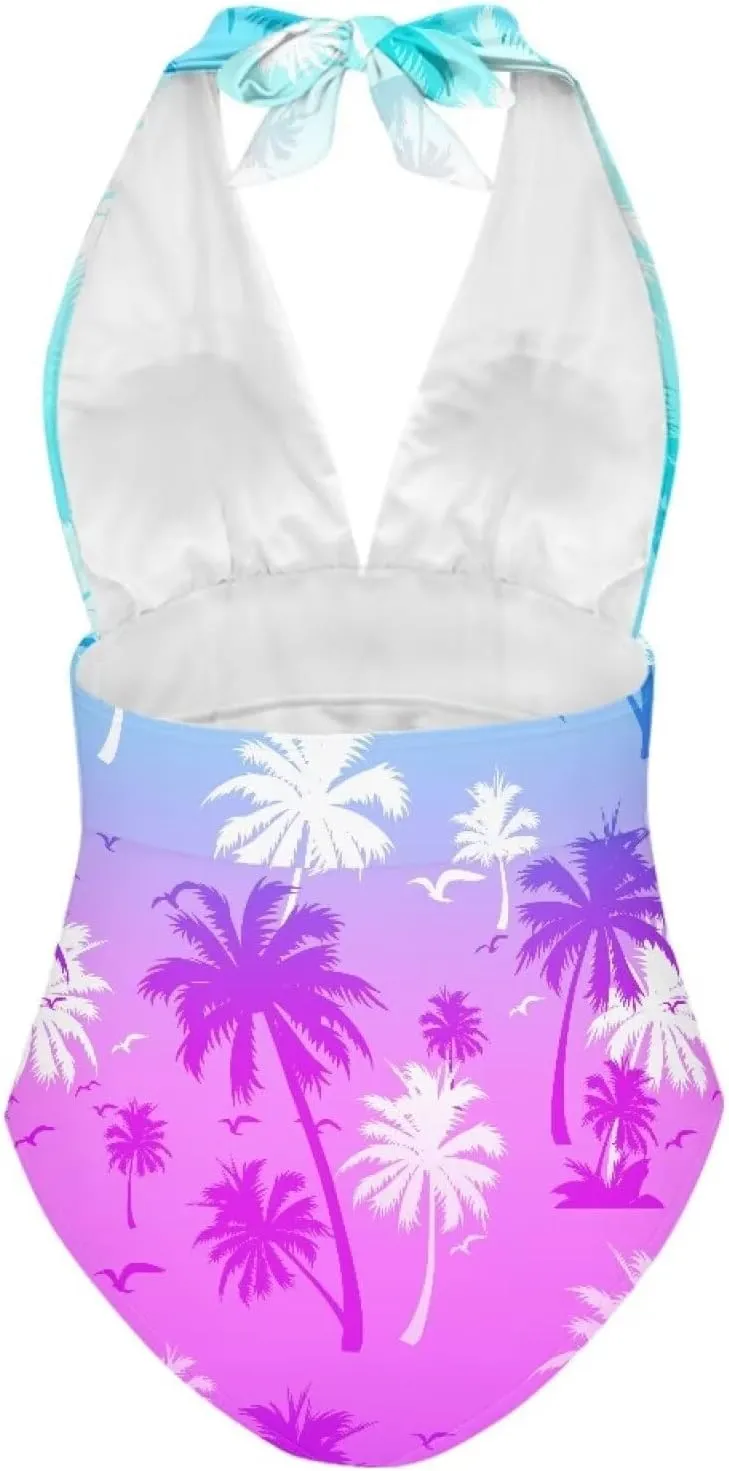 YEXIATODO Women's One Piece Swimsuit V Neck Cross Back Swimwear