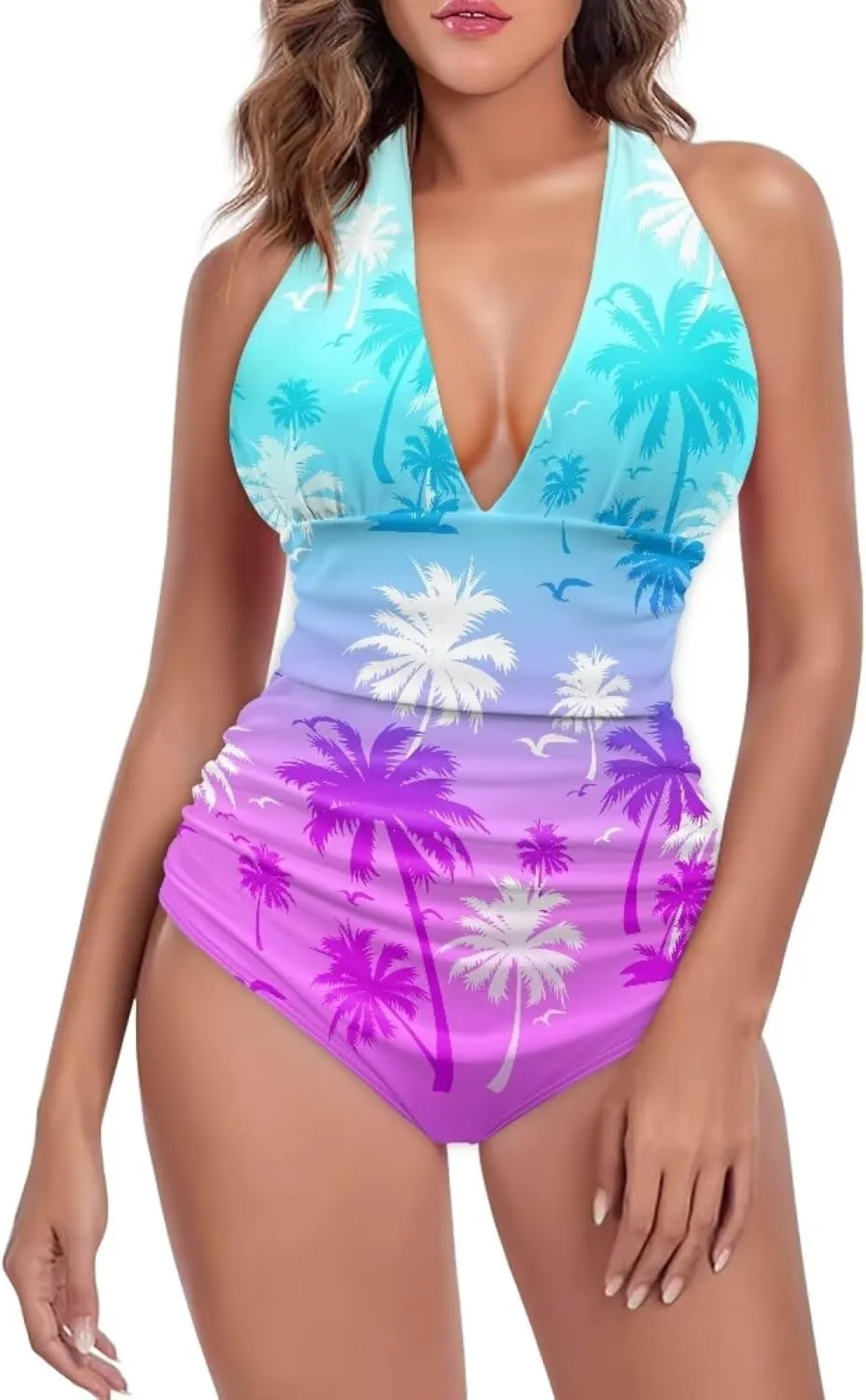 YEXIATODO Women's One Piece Swimsuit V Neck Cross Back Swimwear