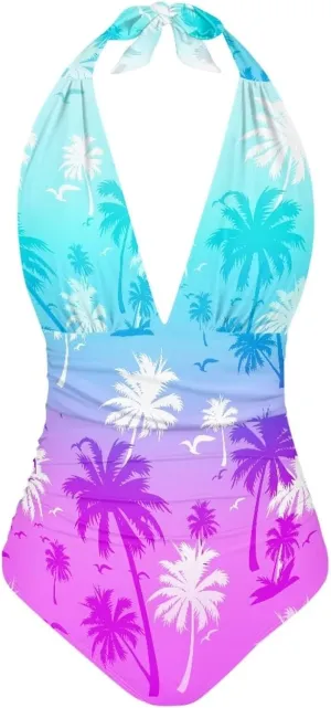 YEXIATODO Women's One Piece Swimsuit V Neck Cross Back Swimwear