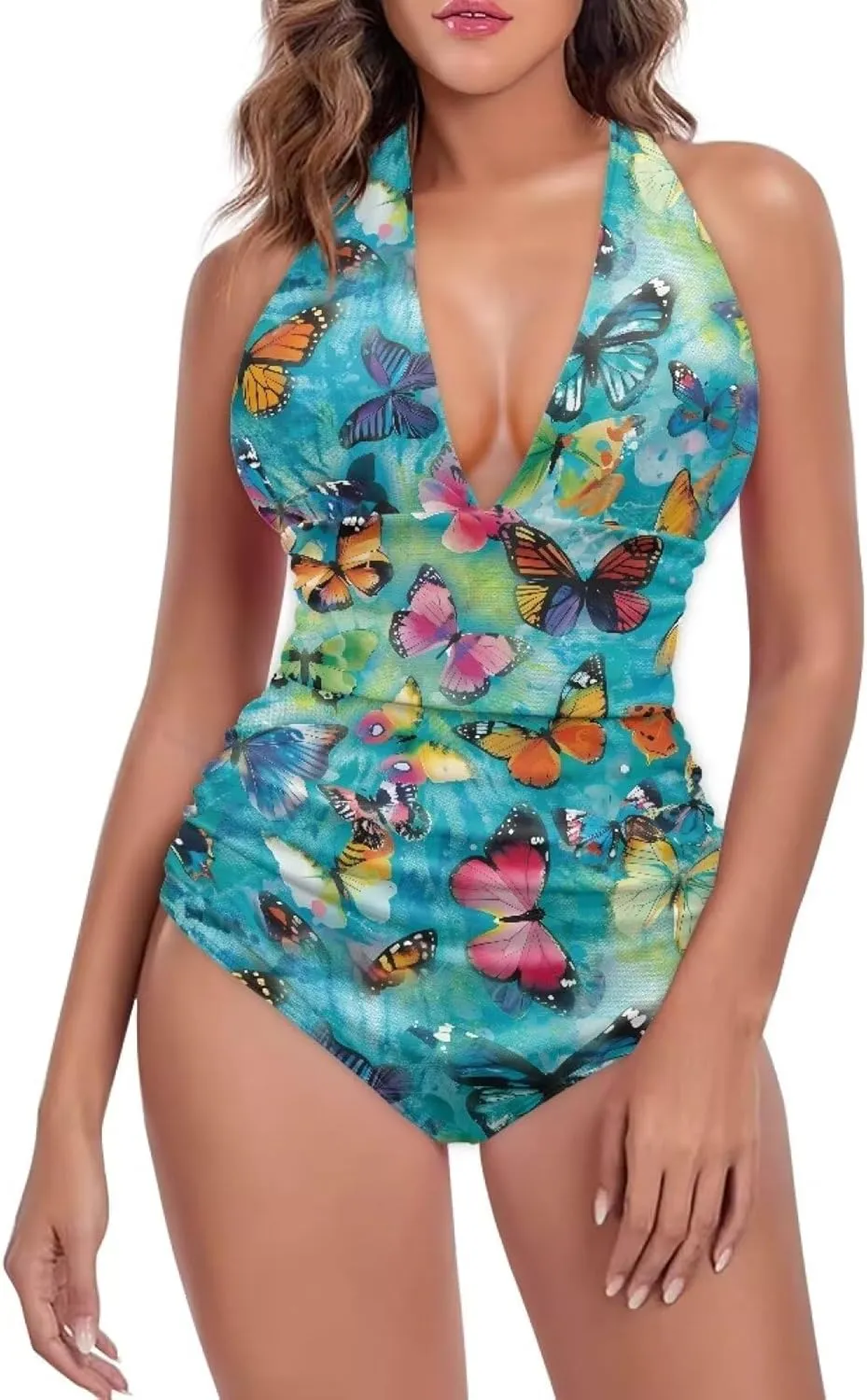 YEXIATODO Women's One Piece Swimsuit V Neck Cross Back Swimwear