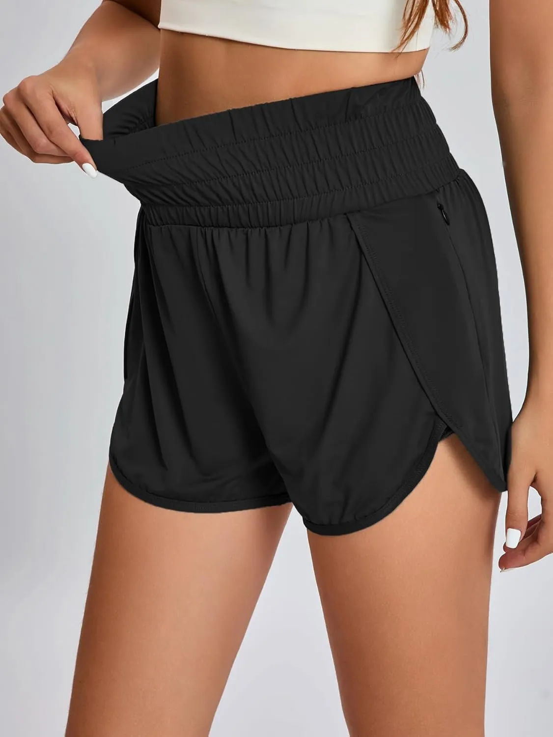 Yilisha Women High Waisted Swim Shorts Tummy Control Swim Bottoms Swimming Shorts with Liner Zipper Pocket