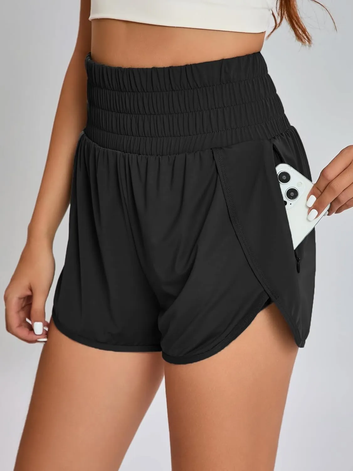 Yilisha Women High Waisted Swim Shorts Tummy Control Swim Bottoms Swimming Shorts with Liner Zipper Pocket