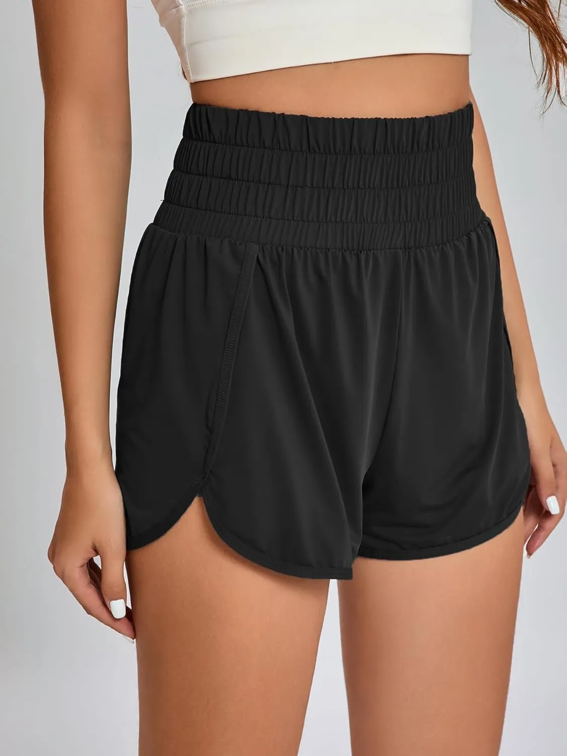 Yilisha Women High Waisted Swim Shorts Tummy Control Swim Bottoms Swimming Shorts with Liner Zipper Pocket