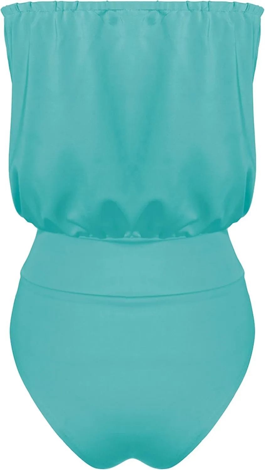 YMING Womens Strapless Bandeau One Piece Swimsuits Solid Color Tube Swimwear Sexy Shirring Monokini