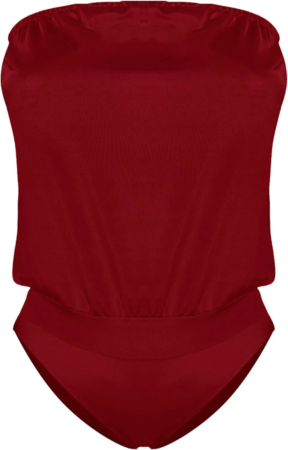 YMING Womens Strapless Bandeau One Piece Swimsuits Solid Color Tube Swimwear Sexy Shirring Monokini