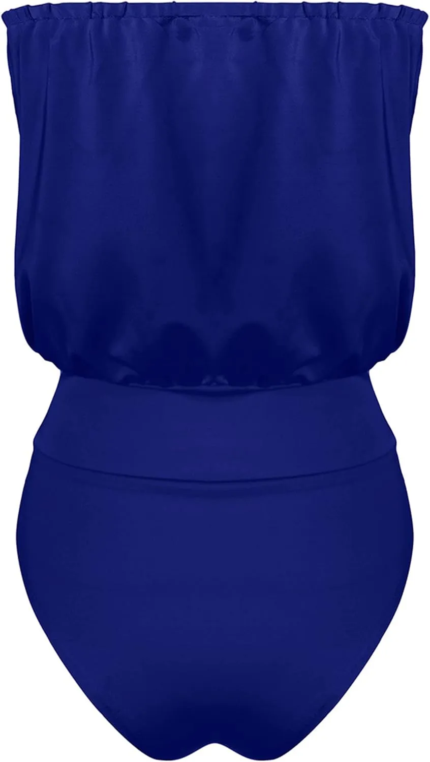 YMING Womens Strapless Bandeau One Piece Swimsuits Solid Color Tube Swimwear Sexy Shirring Monokini