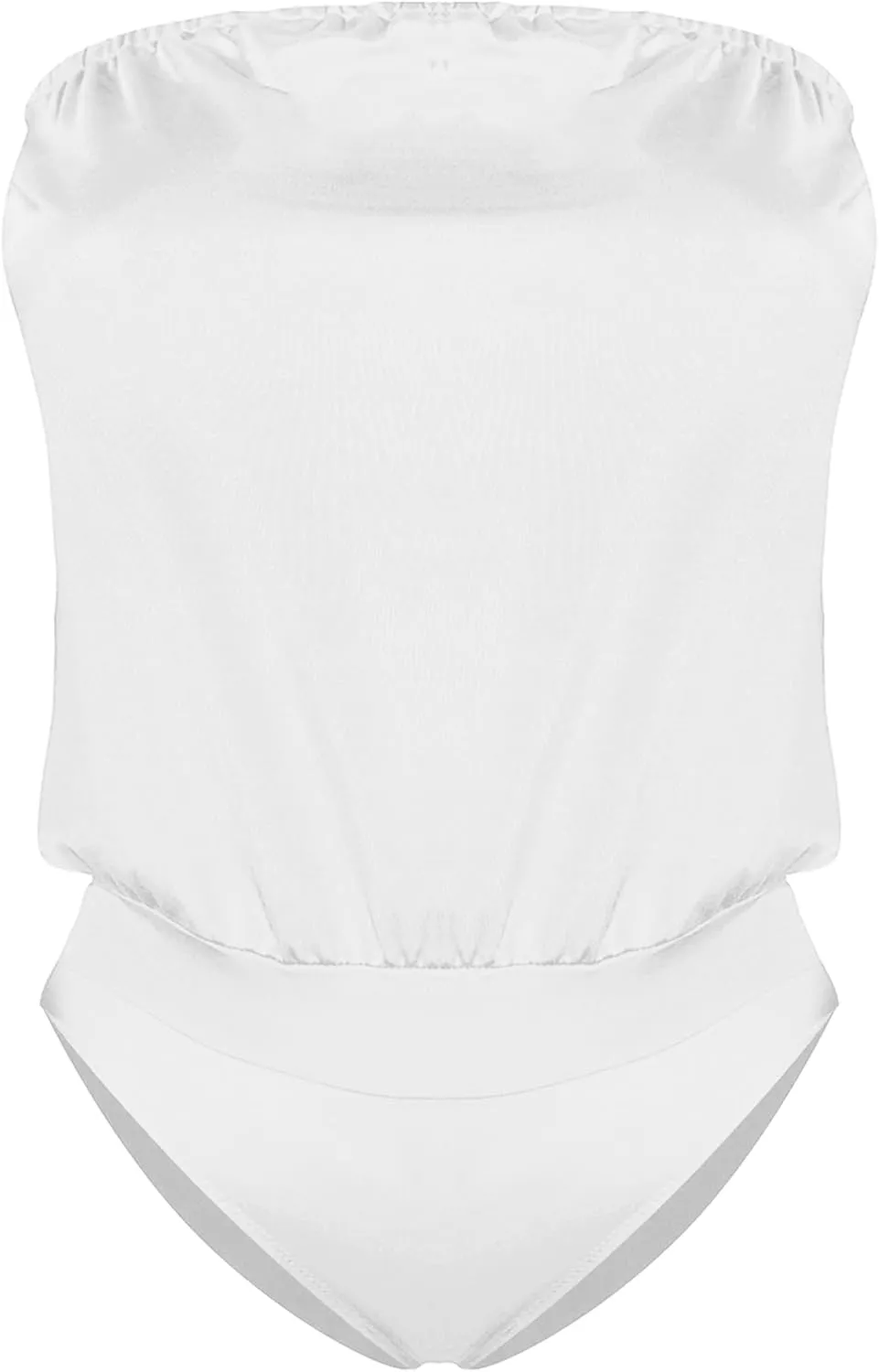 YMING Womens Strapless Bandeau One Piece Swimsuits Solid Color Tube Swimwear Sexy Shirring Monokini