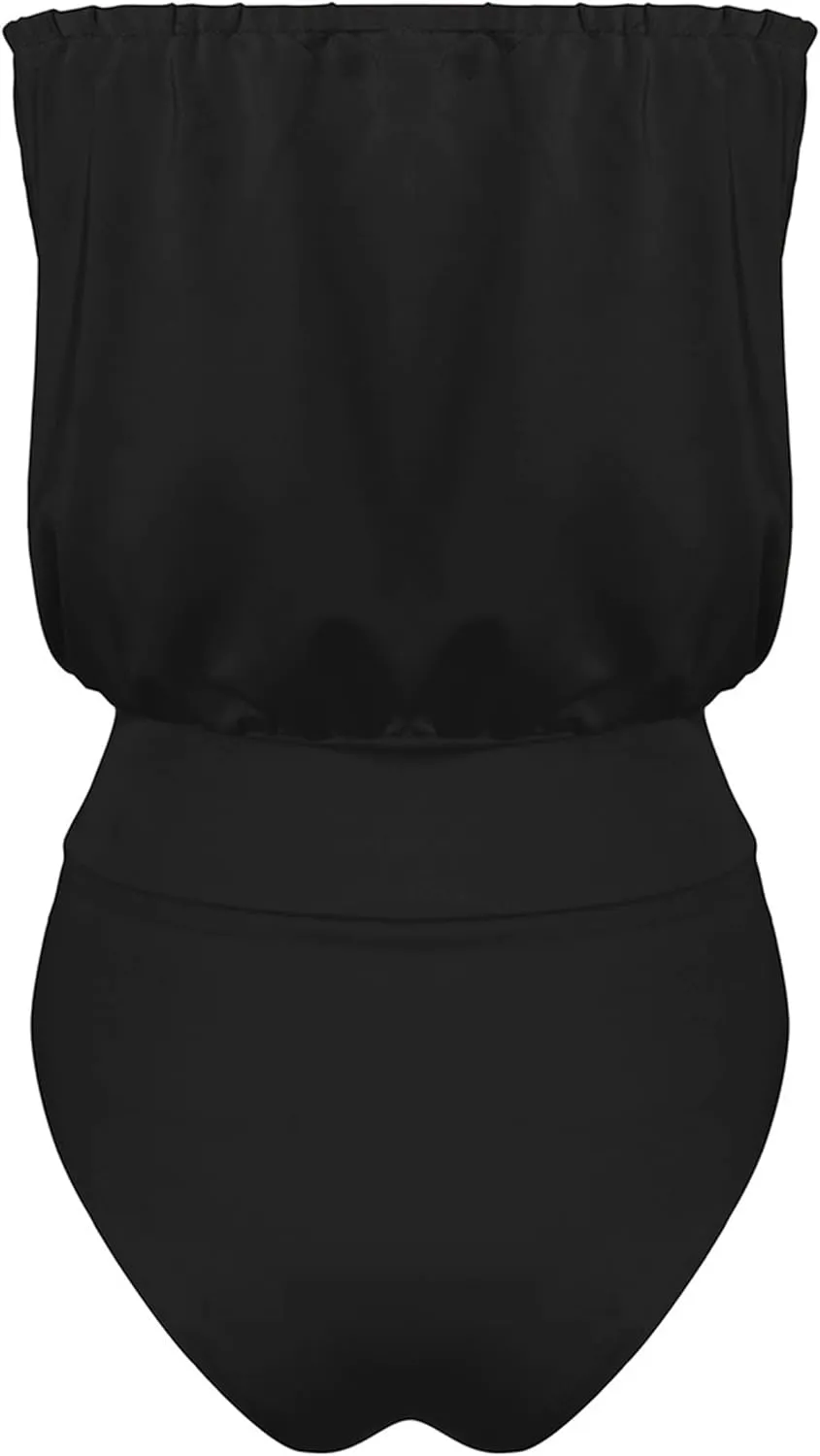 YMING Womens Strapless Bandeau One Piece Swimsuits Solid Color Tube Swimwear Sexy Shirring Monokini