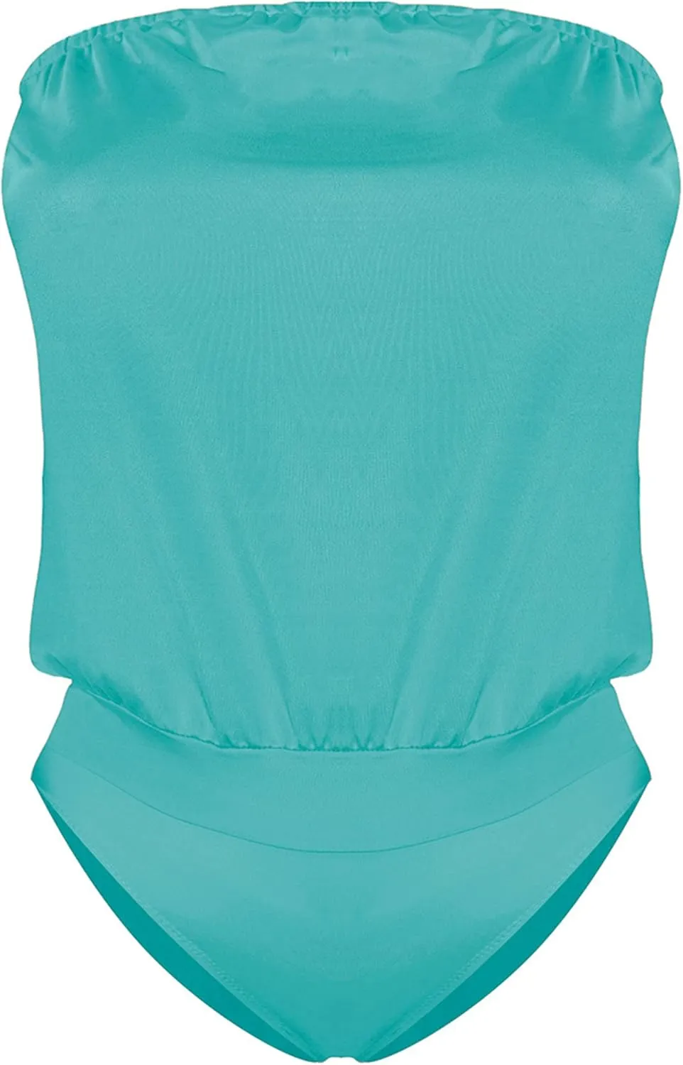 YMING Womens Strapless Bandeau One Piece Swimsuits Solid Color Tube Swimwear Sexy Shirring Monokini
