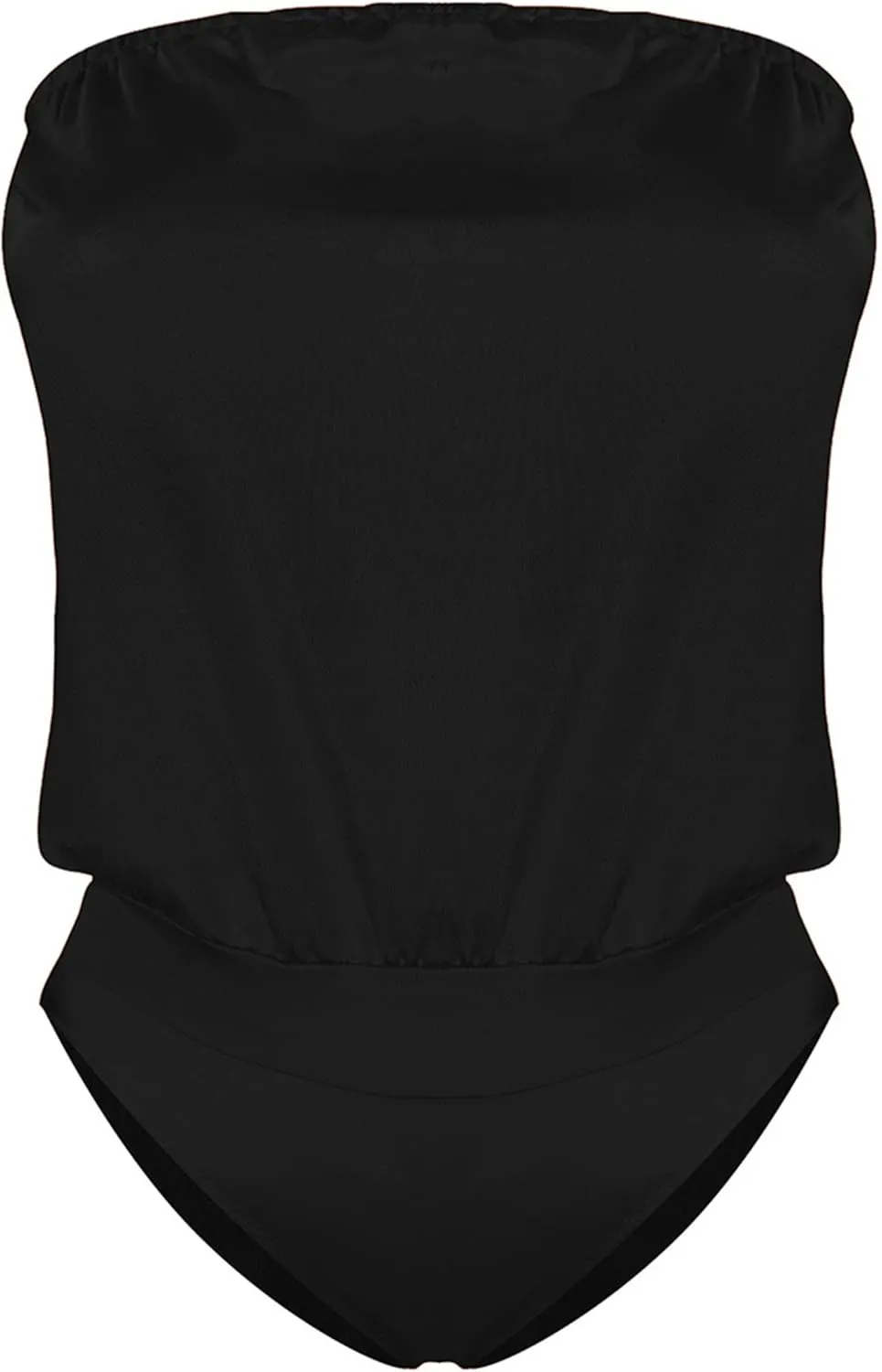 YMING Womens Strapless Bandeau One Piece Swimsuits Solid Color Tube Swimwear Sexy Shirring Monokini