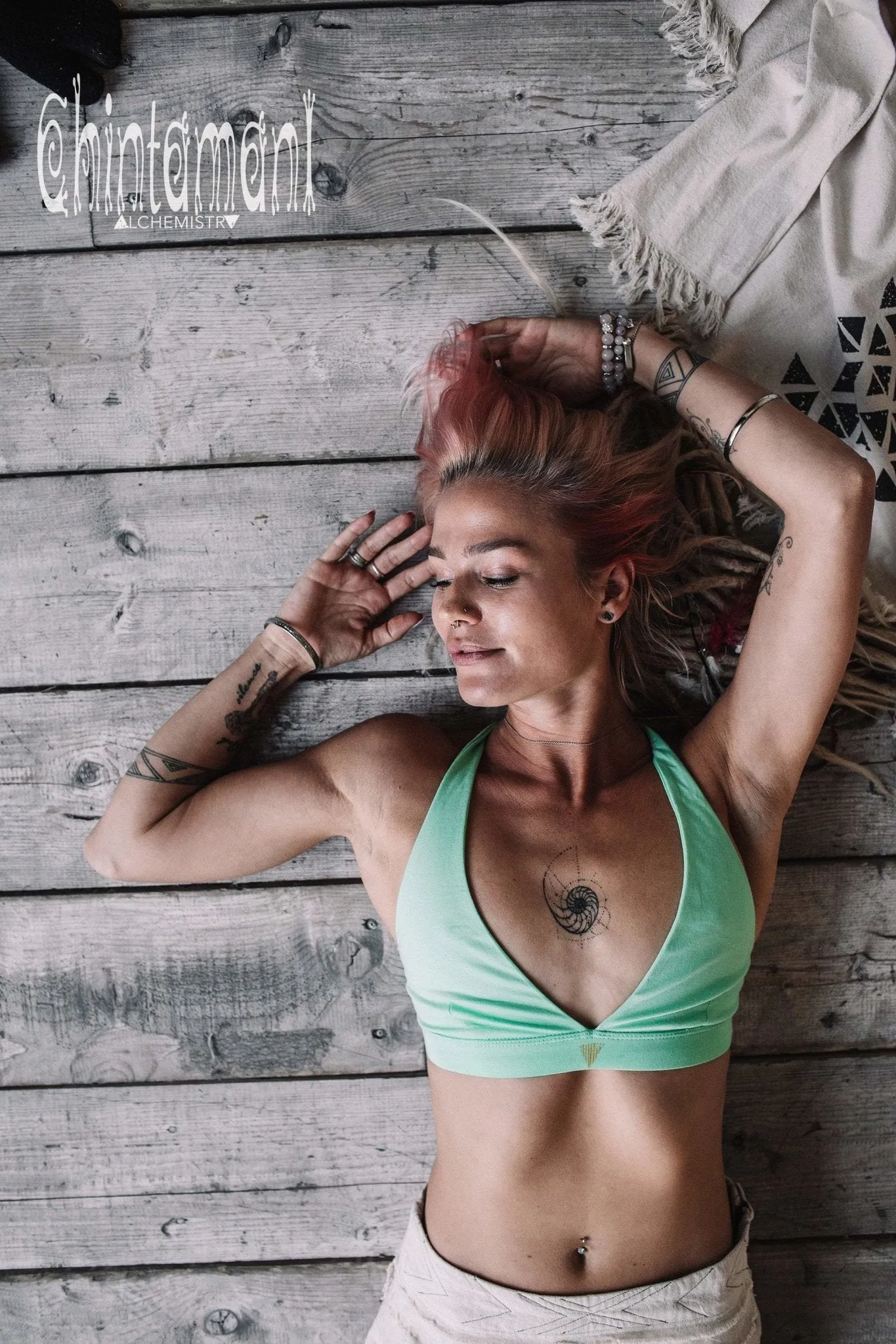 Yoga Bra Top / Cotton Sport Halter Top by Chintamani / Mint