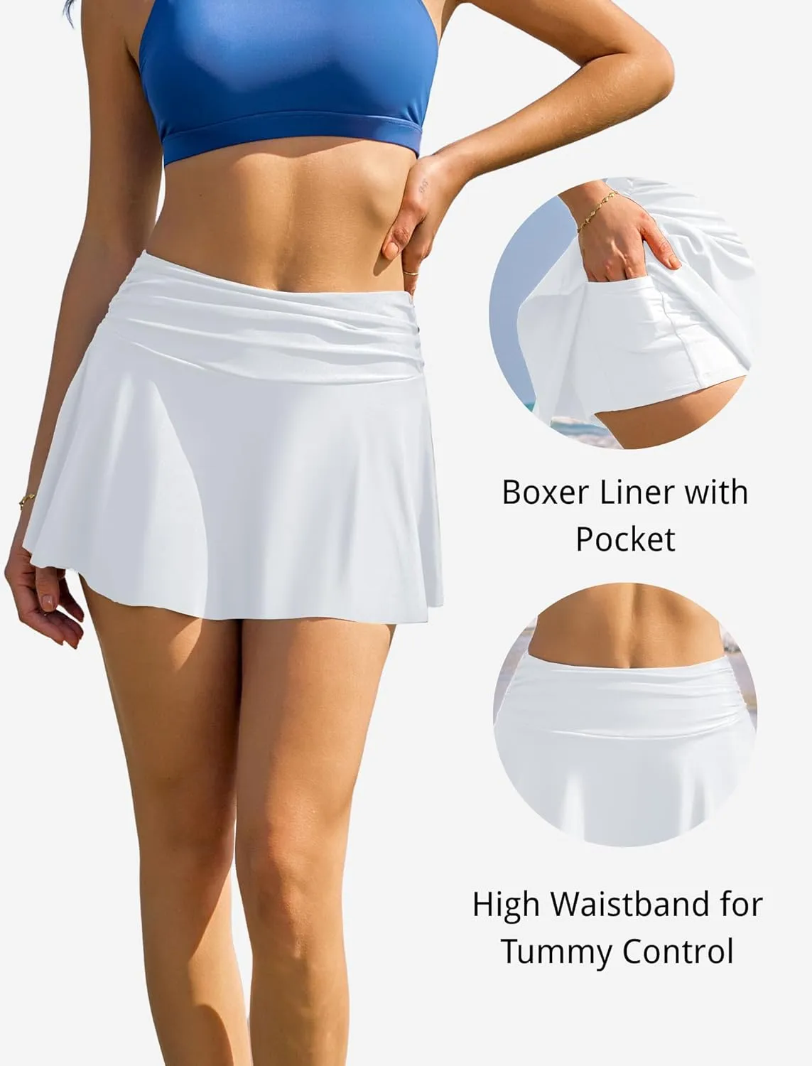 ZAFUL Women's High Waisted Swim Skirt with Pocket Ruched Tummy Control Swimsuit Bathing Suit Tankini Bottoms