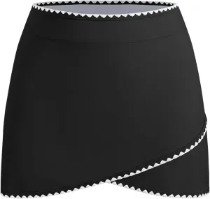 ZAFUL Women's Swim Skirt High Waisted Whip Stitch Bikini Bottoms Tummy Control Bathing Suit Bottom