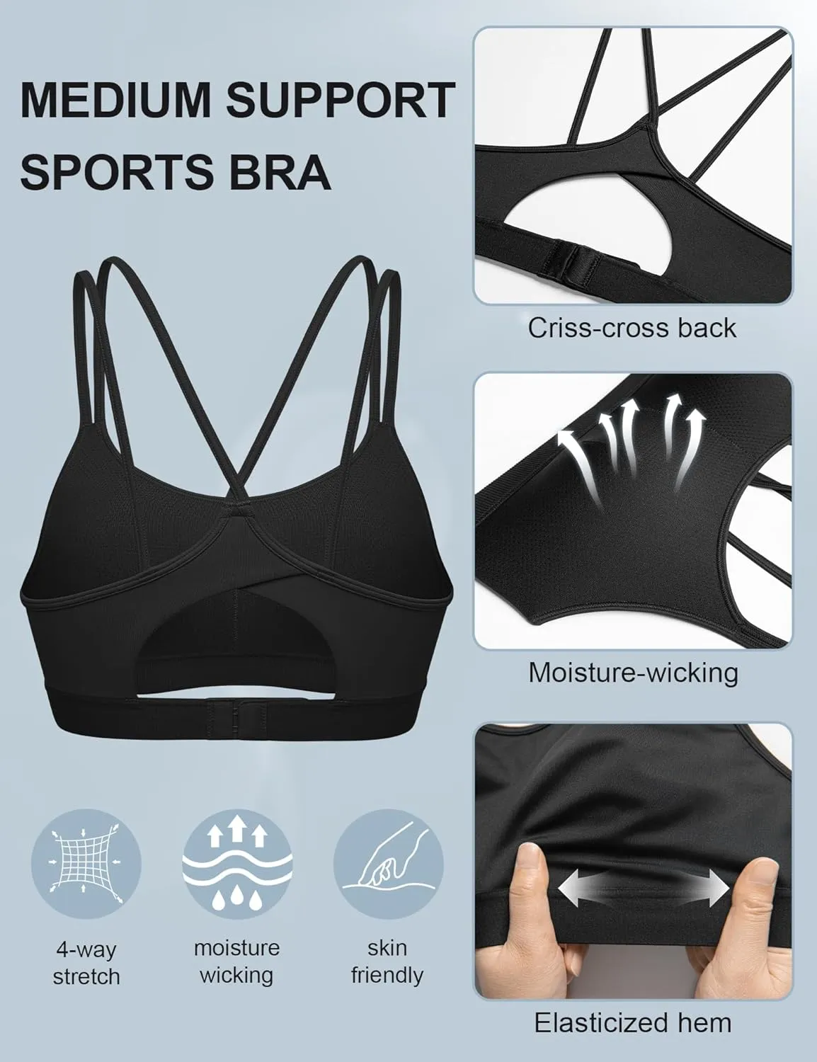 ZeroBound Women's Strappy Sports Bra Criss Cross Back Padded Medium Support Wireless