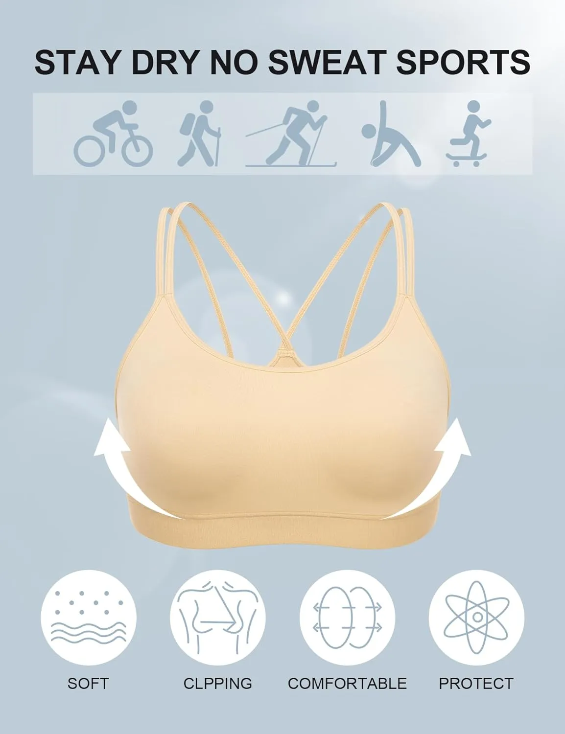 ZeroBound Women's Strappy Sports Bra Criss Cross Back Padded Medium Support Wireless