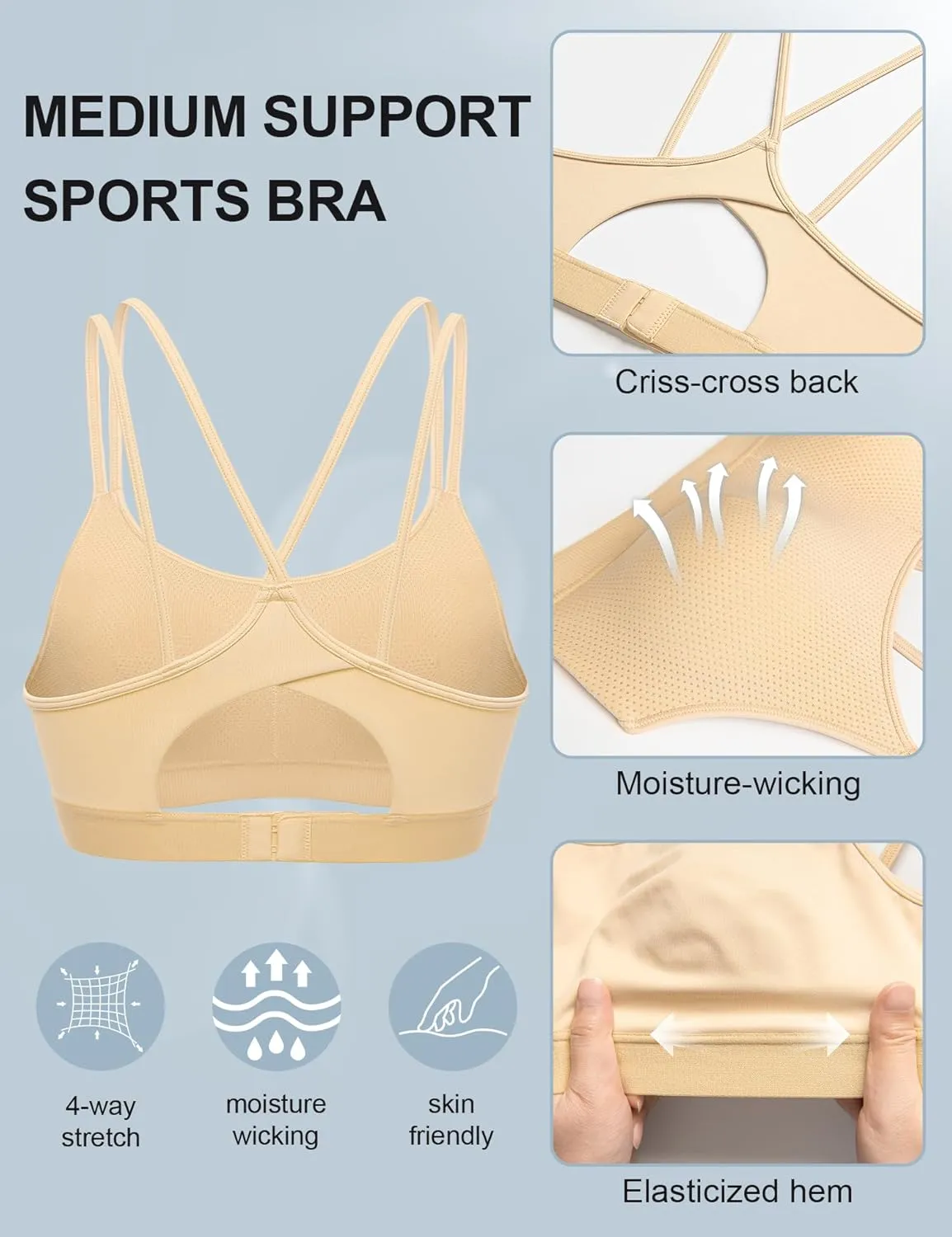 ZeroBound Women's Strappy Sports Bra Criss Cross Back Padded Medium Support Wireless